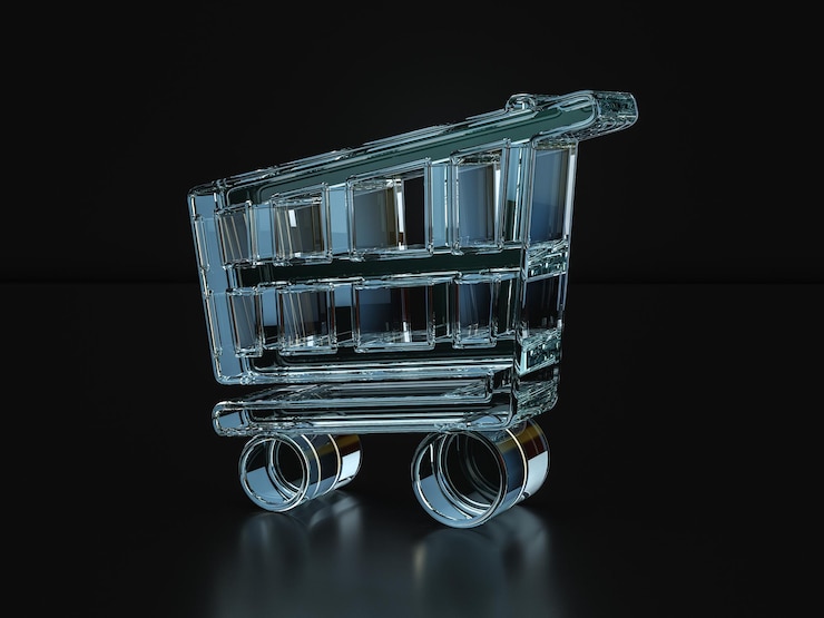 Foto símbolo de carrito de compras de vidrio