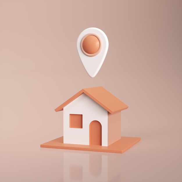 Símbolo de la casa con icono de pin de ubicación aislado sobre fondo pastel beige Préstamos comerciales