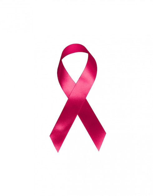 Foto símbolo de la cinta roja color del arco sensibilización sobre las personas que viven con tumor cáncer de mama aislado