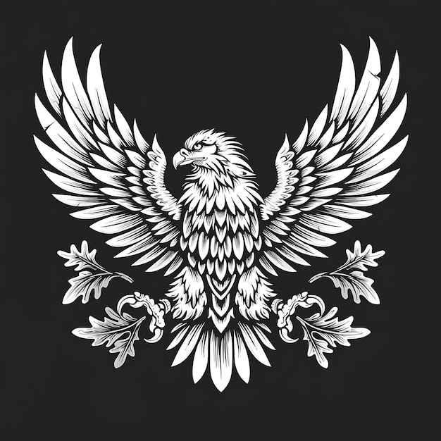 Símbolo del clan del águila valiente con alas de águila extendidas y diseño de tatuaje de logotipo creativo de roble