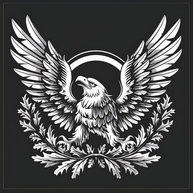 Símbolo del clan del águila valiente con alas de águila extendidas y diseño de tatuaje de logotipo creativo de roble