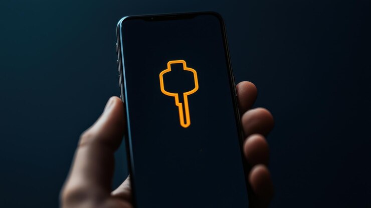 símbolo de clave de seguridad brillante que se muestra en la pantalla del teléfono inteligente que representa la seguridad digital y la autenticación imagen transmite la sensación de tecnología moderna y seguridad
