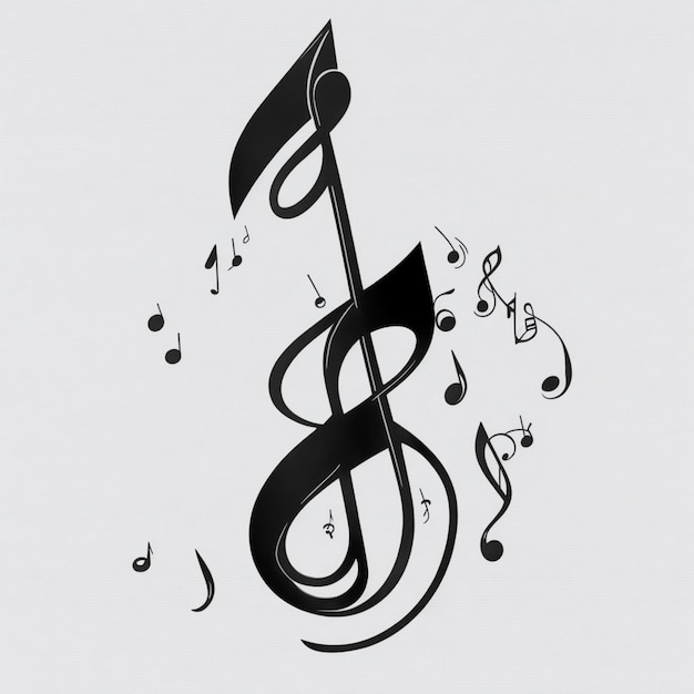 Foto símbolo de clave de sol sobre fondo blanco con notas musicales