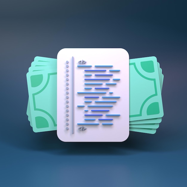 Símbolo de código y dinero El concepto de pago por programación 3D Render