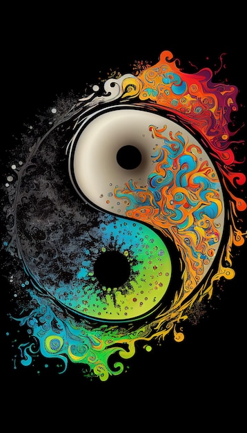 Un símbolo colorido que dice la palabra yin yang.