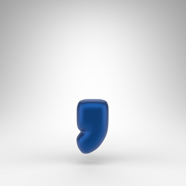 Símbolo de coma sobre fondo blanco. 3D prestados azul anodizado firmar con textura mate.