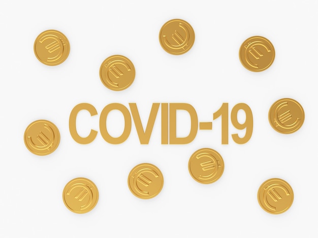 Símbolo covid-19 y monedas de euro de oro