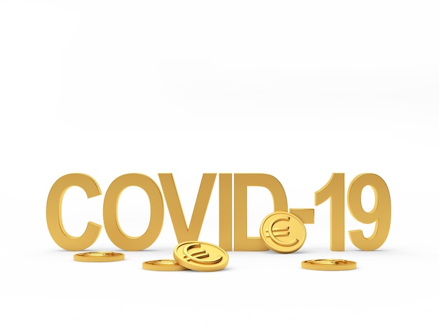 Símbolo covid-19 y monedas de oro con un símbolo de euro