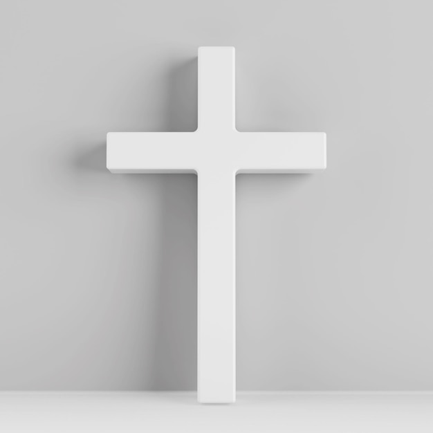 Símbolo del cristianismo Icono de la Cruz Blanca en estilo arcilla Renderizado en 3D