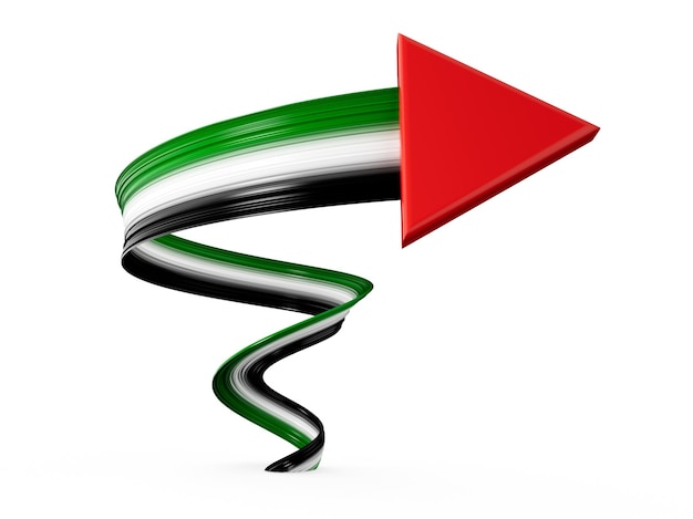 Símbolo da bandeira da Palestina isolado na seta 3d de fundo feita com o símbolo para a frente da bandeira da Palestina