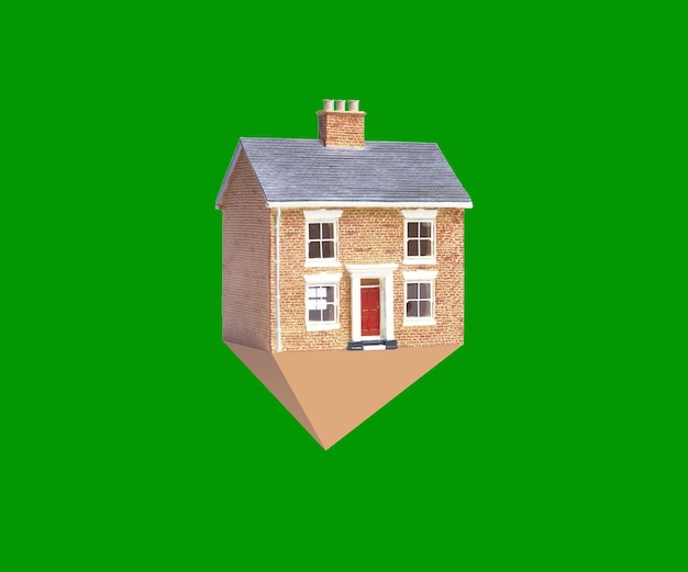 Símbolo da Casa da Tela Verde com ícone de pin de localização Ilustração 3D da família do conceito de investimento imobiliário