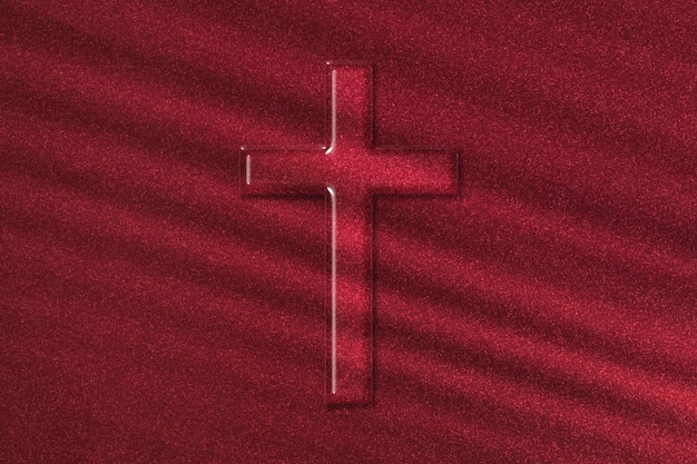 Símbolo da cruz cristã, cruz de religião, fundo vermelho