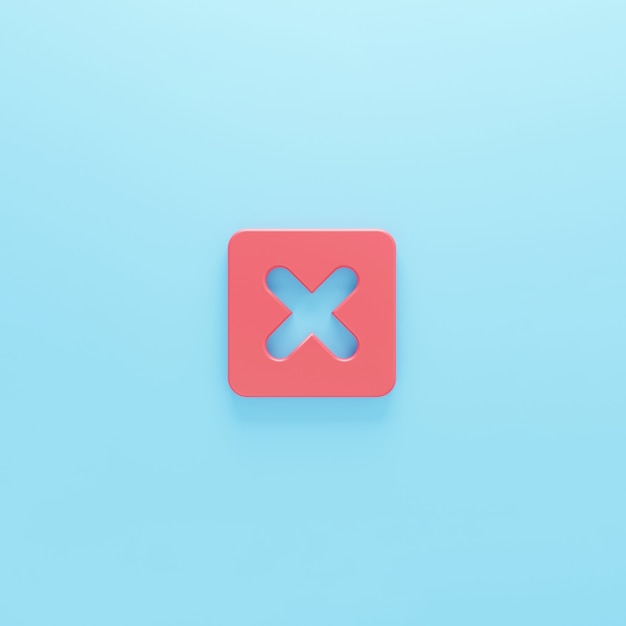 Foto símbolo da cruz errada renderização 3d isolada; declinar sinal de exclusão letra x ícone verdadeiro ou falso 3d