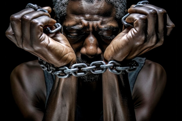 Símbolo da Opressão Homem Negro em Cadenas Escravidão Homem de Cor