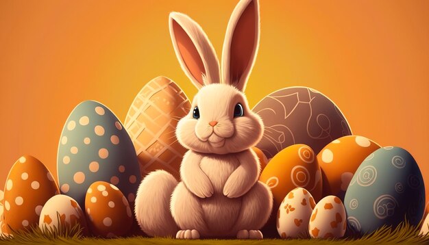 Símbolo da Páscoa do coelho fofo da Páscoa segurando o ovo de Páscoa com fundo cristão gerado por ai