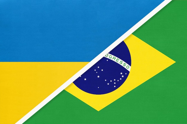 Símbolo da ucrânia e do brasil do país ucraniano vs bandeiras nacionais brasileiras