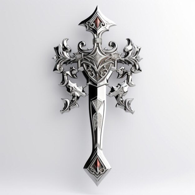 Foto símbolo de la daga de metal del renacimiento gótico en una bandera dorada
