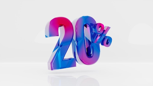 símbolo de 20 por cento com multicolor isolado na ilustração de renderização 3d de fundo branco