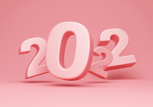 Símbolo de ano novo de 2022 no fundo rosa do estúdio