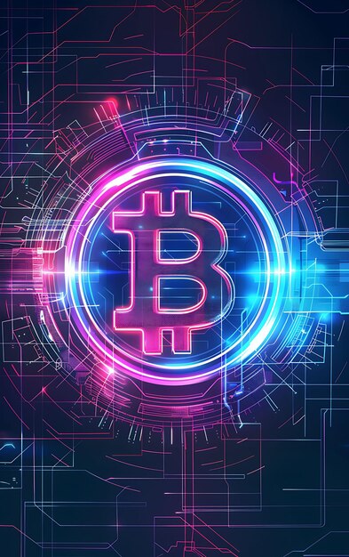 Símbolo de Bitcoin como um holograma futurista em uma criptomoeda de alta tecnologia Digi Ilustração Backgroundt