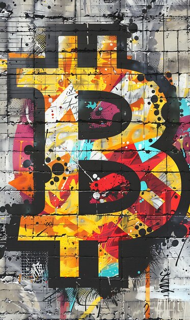 Símbolo de Bitcoin como uma etiqueta de graffiti em uma parede de concreto Textura Ilustração de criptomoeda Fonte