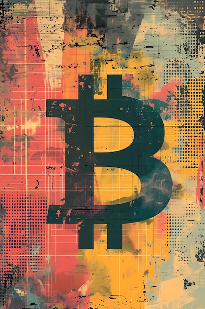 Símbolo de Bitcoin como uma Ilustração Digital em uma Criptomoeda de Ilustração Tex pixelada Backgroundt