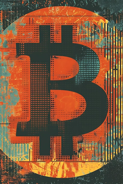 Símbolo de Bitcoin como uma Ilustração Digital em uma Criptomoeda de Ilustração Tex pixelada Backgroundt