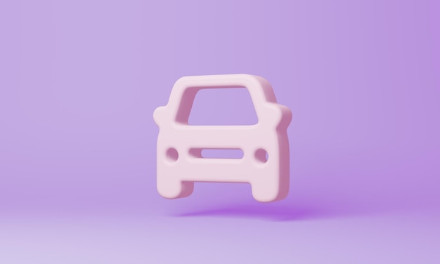Símbolo de carro mínimo na renderização 3d de fundo roxo