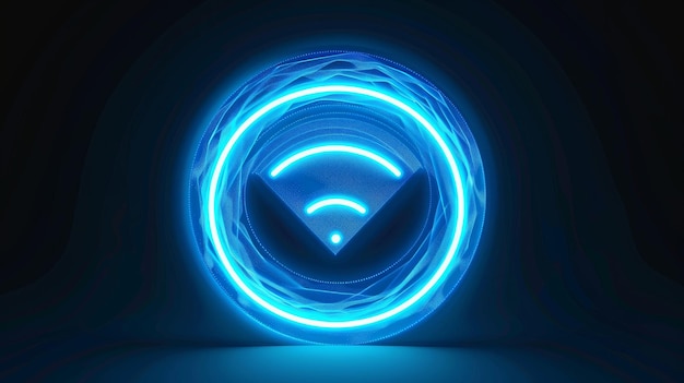 Símbolo de círculo de néon transparente para monitoramento e proteção sem fios Efeito de luz de anel de frequência elétrica azul