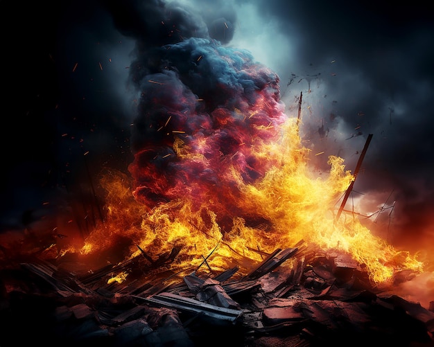 Símbolo de composição de arte trágica de destruição de fogo e ilustração de guerra Criado com IA