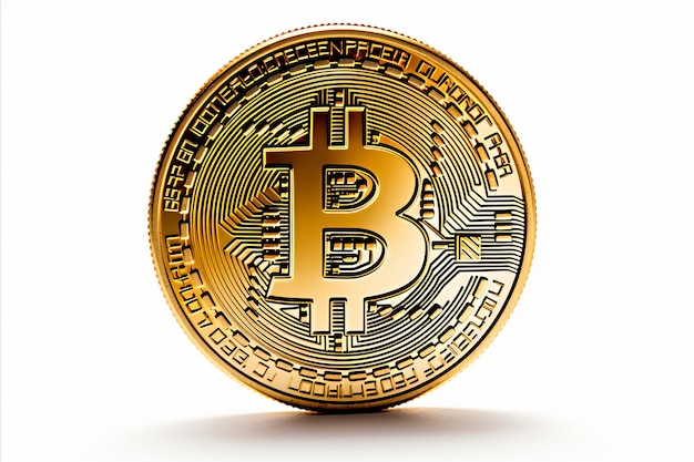 Símbolo de criptomoeda bitcoin dourado isolado em fundo branco para o conceito de moeda digital