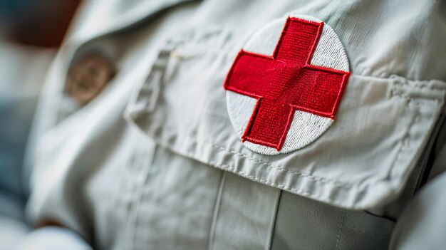 Foto símbolo de cruz vermelha em um uniforme médico ilustração gerada por ia