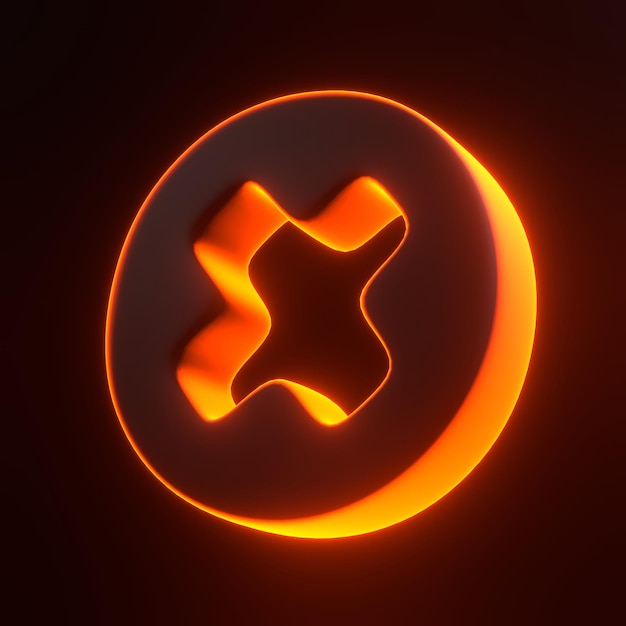 Foto símbolo de erro com luzes de néon laranja futuristas brilhantes em fundo preto renderização 3d