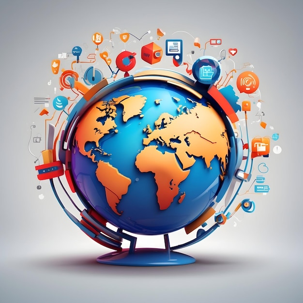 Símbolo de globo com conexão social Ícone de conectividade global Terra com links de rede Worldwid