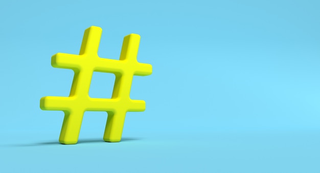 Símbolo de hashtag no fundo. Ilustração do conceito de rede de mídia social. Renderização 3D.