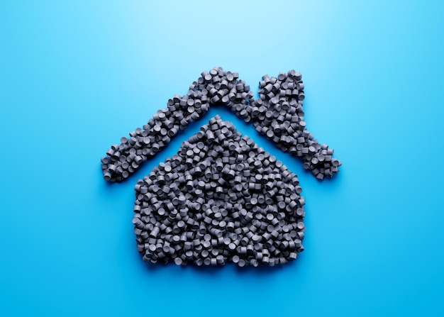 Símbolo de ícone de casa mínima 3d feito de polímeros de plástico cinza sobre fundo azul ilustração 3d