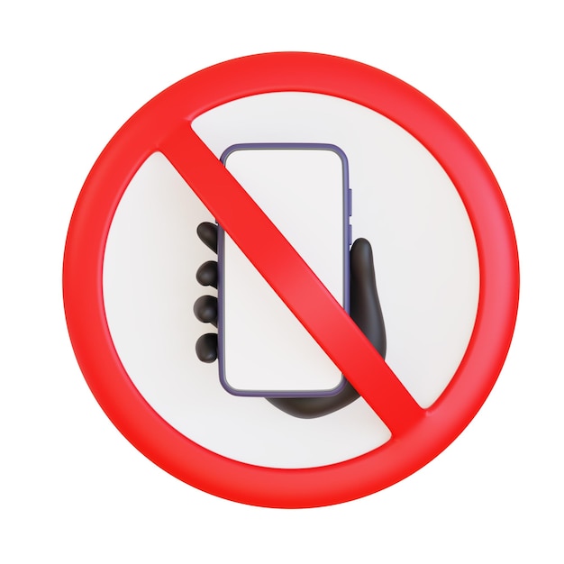 Símbolo de ícone Signo Não use telefone isolado em fundo branco com corte de caminho renderização 3D