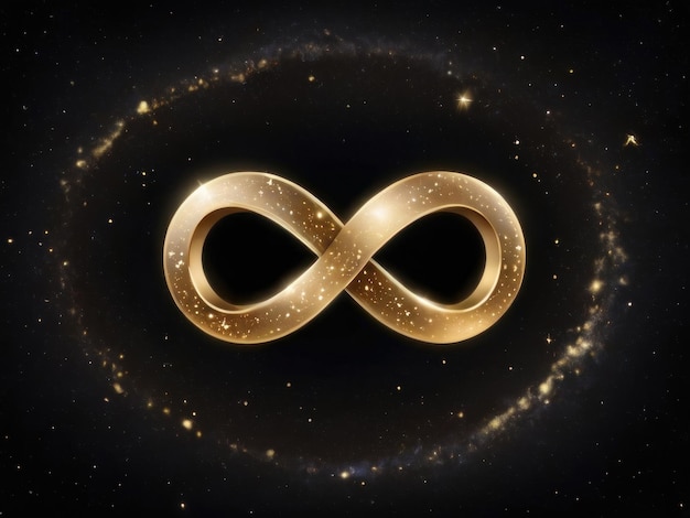 Foto símbolo de infinito dourado brilhando com faíscas