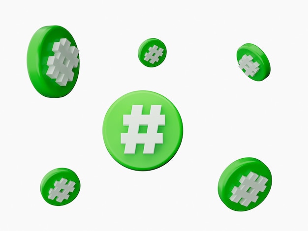 Símbolo de link de pesquisa de hashtag 3D no ícone de notificação de mídia social isolado em fundo branco 3d