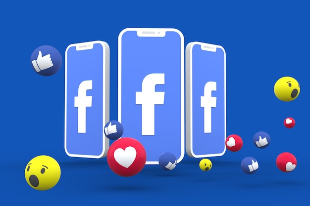 Símbolo de mídia social na tela do smartphone ou no celular e nas reações de mídia social, uau, como emoji 3d render