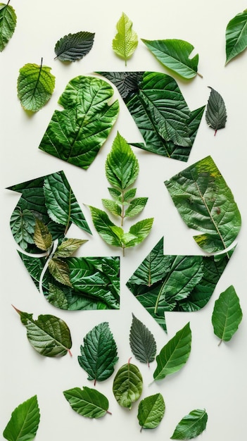 Foto símbolo de reciclagem de folha verde de grupo