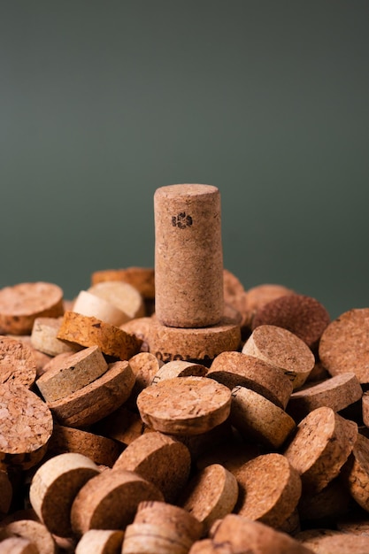 Foto símbolo de reciclagem e rolha de vinho para uso secundário