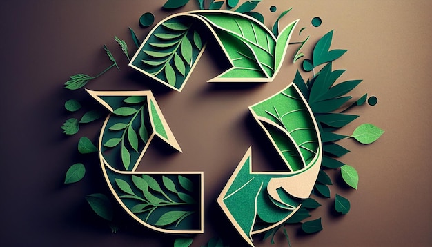 Símbolo de reciclagem verde AI generativo conceito de natureza de corte de papel ecológico