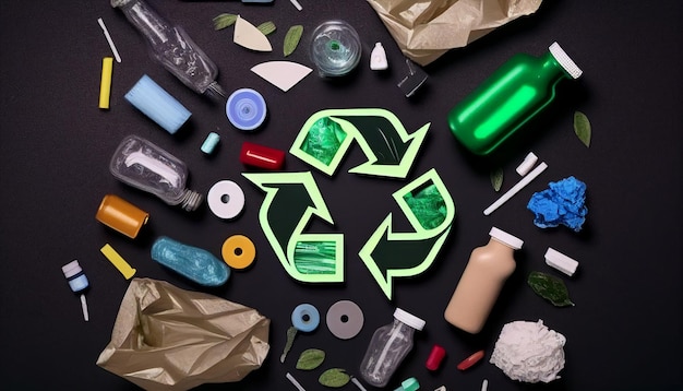 Símbolo de reciclagem verde AI generativo conceito de natureza de corte de papel ecológico