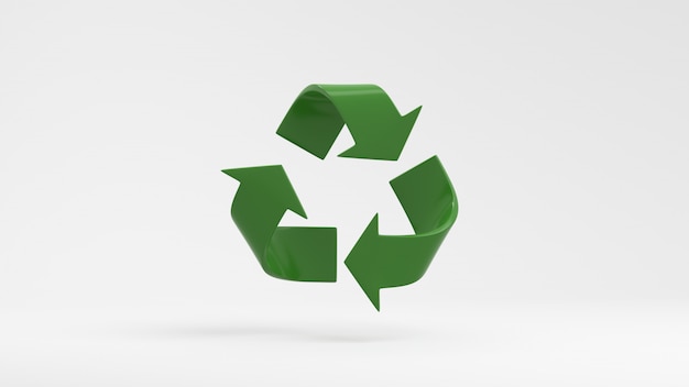 Símbolo de reciclagem verde sobre fundo branco, 3D, Render