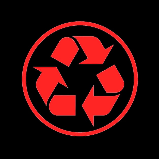 Símbolo de reciclagem vermelho sobre fundo preto