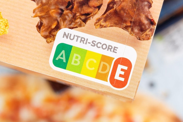 Símbolo de rótulo de nutrição Nutri Score alimentação pouco saudável para alimentos