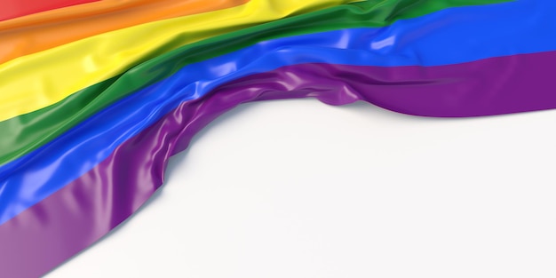 Símbolo de sinal de orgulho gay Arco-íris cores bandeira LGBT no espaço de cópia de fundo branco ilustração 3d