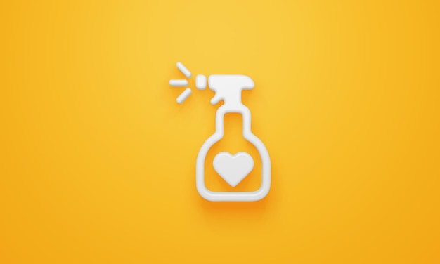 Símbolo de spray de coração mínimo na renderização 3d de fundo amarelo