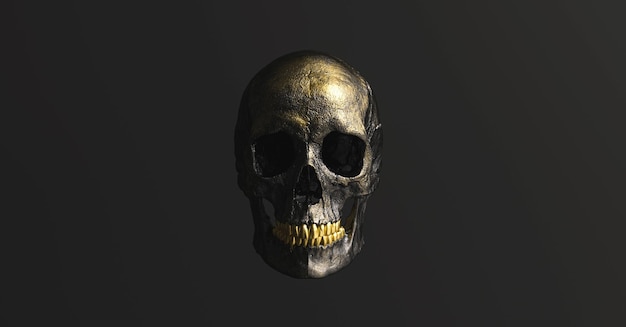 Símbolo de terror de veneno de pirata de crânio humano preto dourado Halloween Anatomia médica e imagem de conceito de medicina